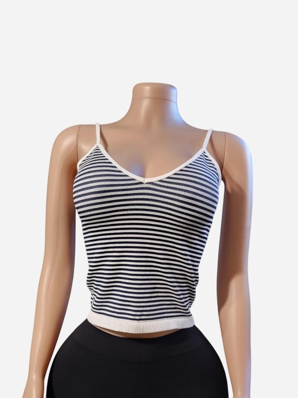 Nikibiki Black & White Striped Ribbed V-Neck Cami